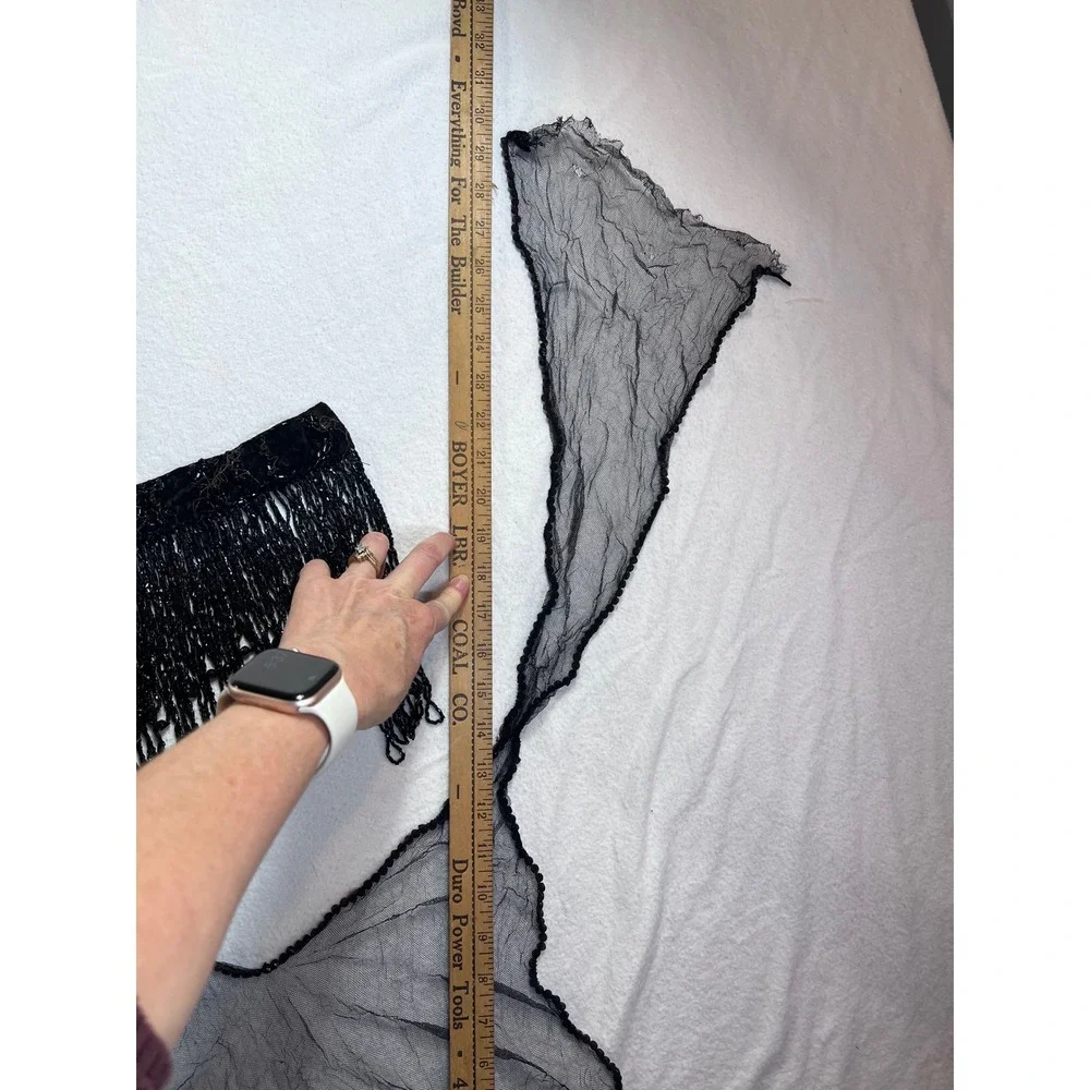 Vintage‎ Black Beaded Fringe Panel and Sheer Mesh Scalloped Shawl pieces for sew